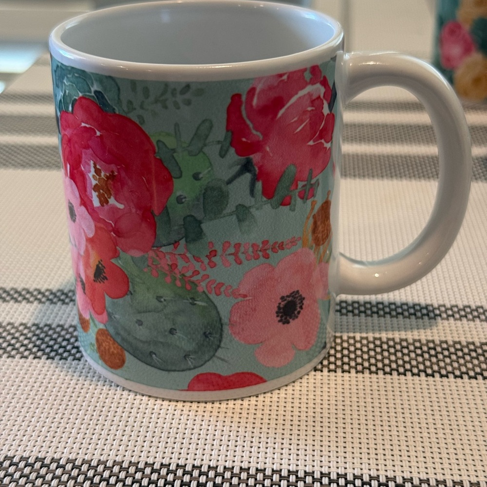 Floral Ceramic Mug - Red and Green